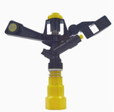 Rotary sprinkler head with adjustable jet nozzle, black and yellow