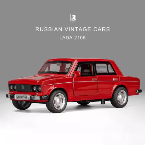 Red 1:32 diecast alloy LADA 2106 classic car model with front-left view