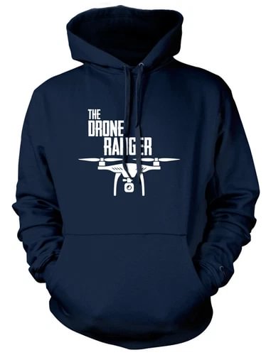 Navy hoodie with hood and front drone graphic print