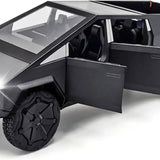 Black diecast metal toy truck with large tire and open door