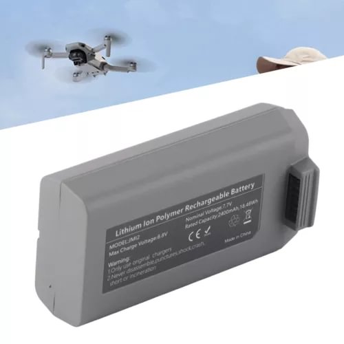Drone rechargeable lithium-polymer battery, gray case with label and connector