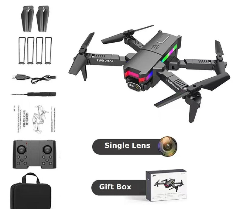 Mini foldable quadcopter drone with 4K single-lens camera and propellers