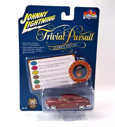 1:64 diecast car in blister pack with red classic car model