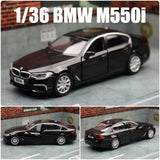1/36 BMW M550i diecast toy car, black with silver wheels and detailed front grille