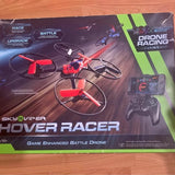Hover racer drone game box with red quadcopter and controller on display