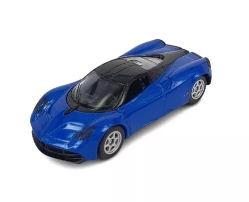 Blue metallic diecast model car with black hood and clear windshield