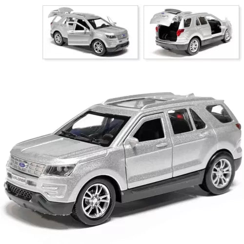 Silver 1/36 metal diecast SUV model car with openable details and alloy wheels