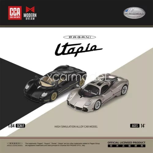 Diecast model car set with black and silver Pagani Utopia replicas, 1:64 scale