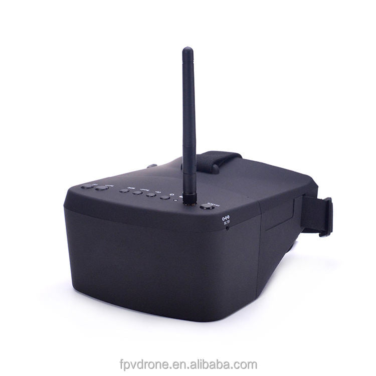 FPV video goggles receiver with long antenna and control buttons, black