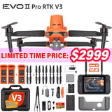 Autel EVO II Pro RTK V3 rugged drone bundle with orange quadcopter and remote screen