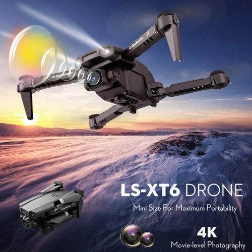 Quadcopter drone with dual camera lenses and retractable landing gear