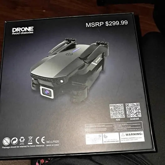 Drone retail box with printed quadcopter and $299.99