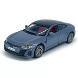1:36 Audi RS e-tron GT model car, gray diecast toy with front headlights