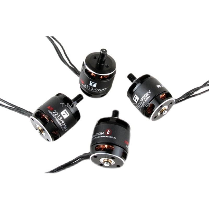 Black brushless drone motors set with prop mounts and wire leads