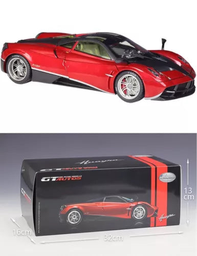 Red 1:18 alloy diecast sports car model in black-and-red display box
