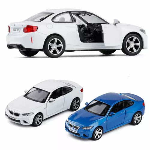 Diecast model car set: white and blue BMW M2-style 1:36 alloy toy vehicles