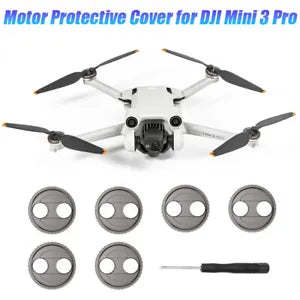 Motor protective cover set with 6 grey circular covers and black tool for DJI Mini 3 Pro