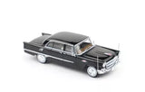 Black sedan diecast model toy car with chrome details and open wheels