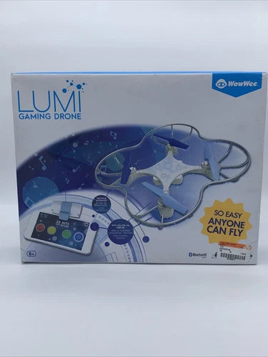 WowWee Lumi gaming quadcopter drone retail box with controller and blue artwork