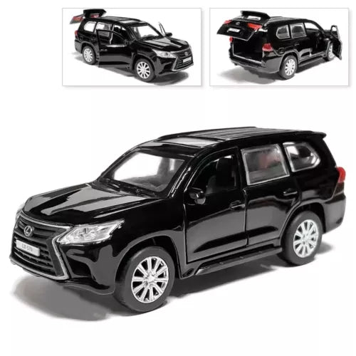 Lexus LX570 diecast model car, black, 1/36 scale, front three-quarter view