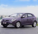 1/18 scale MG5 diecast car model, dark purple hatchback with front 3/4 view