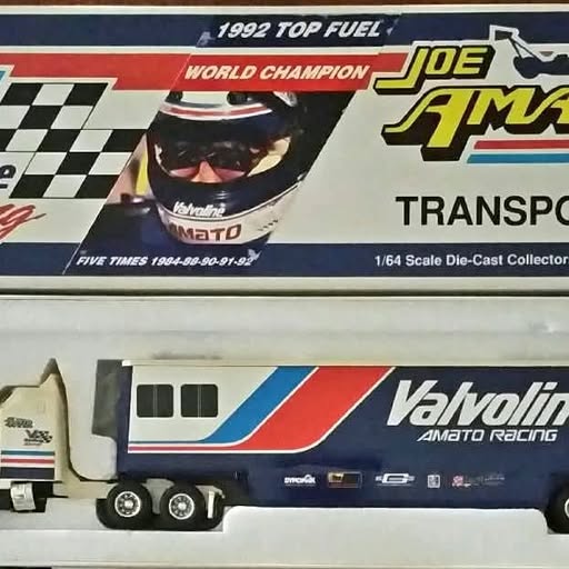 1/64 die-cast hauler truck with white, blue, and red race graphics, Valvoline logo
