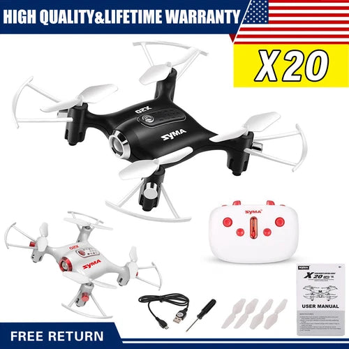 Mini RC quadcopter drone with white controller and included accessories