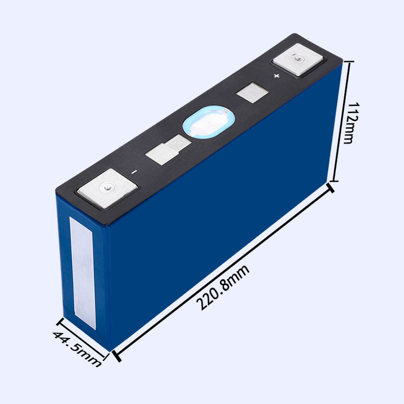 Blue rectangular Nmc lithium battery with black top control panel and terminals