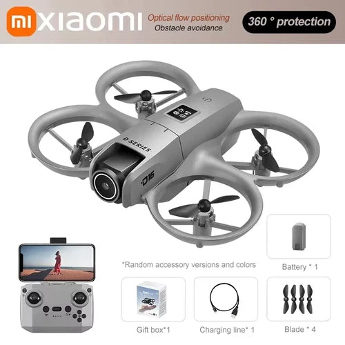Xiaomi mini drone with 4 propellers, compact gray body, front camera module