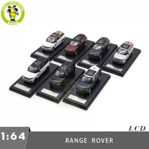 1:64 diecast Range Rover toy car set on display bases
