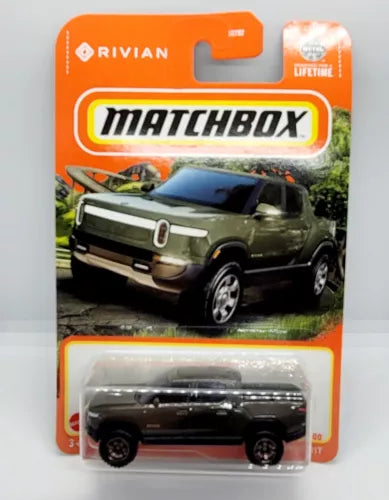 Matchbox Rivian R1T diecast pickup truck in green, in blister package