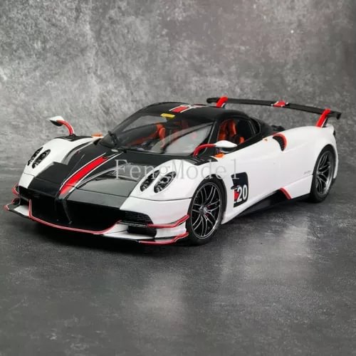 1:18 diecast roadster car model, white body with black hood and red accents