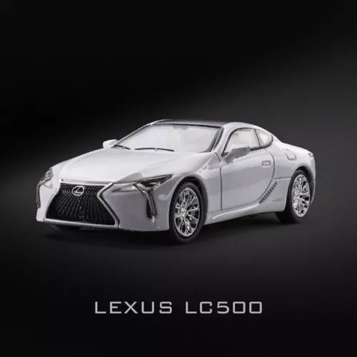 1:64 Lexus LC500 diecast sports coupe model, white, front 3/4 view