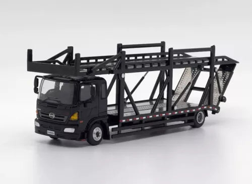 Black diecast double transport truck model with cargo rack and cab