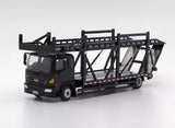 Black diecast double transport truck model with cargo rack and cab