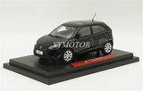 Black diecast car model with antenna on black display base, detailed front view