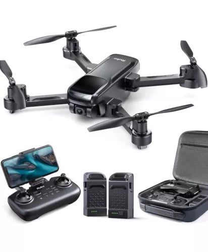 Camera quadcopter drone with remote controller, batteries, and hard case