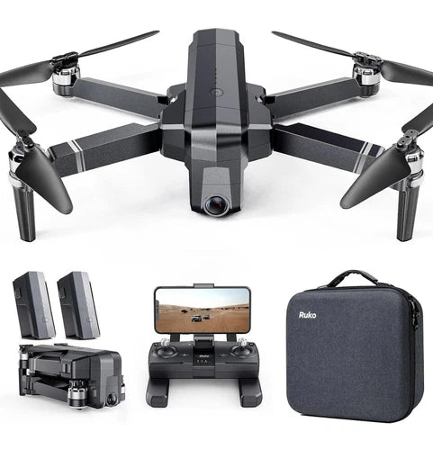 Ruko F11 PRO drone kit with camera, controller, extra batteries, and carrying case