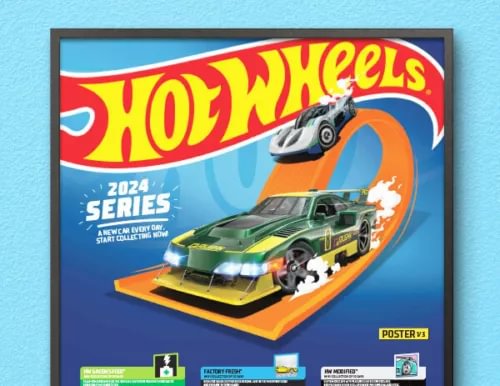 Hot Wheels 1:64 diecast car on 2024 series card with blister