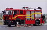 Red alloy diecast fire engine model with front cab and ladder