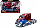 Spider-Man themed diecast truck model, red cab with blue front