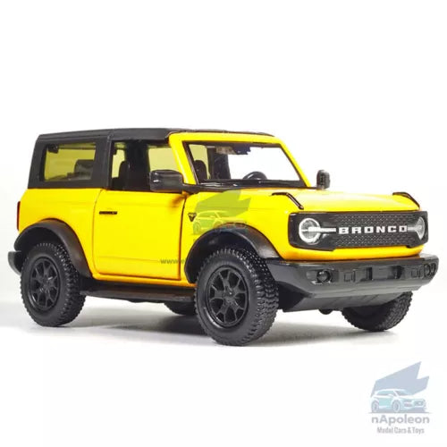 Yellow 1/36 Ford Bronco 2-door alloy diecast model car with black wheels