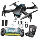 Foldable mini drone with camera and controller screen, with propellers and case