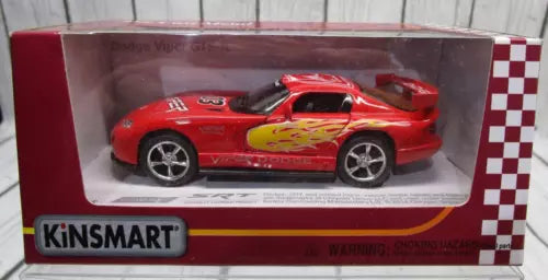 Red SRT Viper diecast toy car in clear box packaging, 1:36 scale