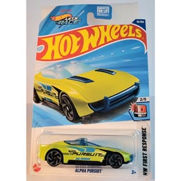 Hot Wheels Alpha Pursuit 1:64 diecast car, blue and yellow