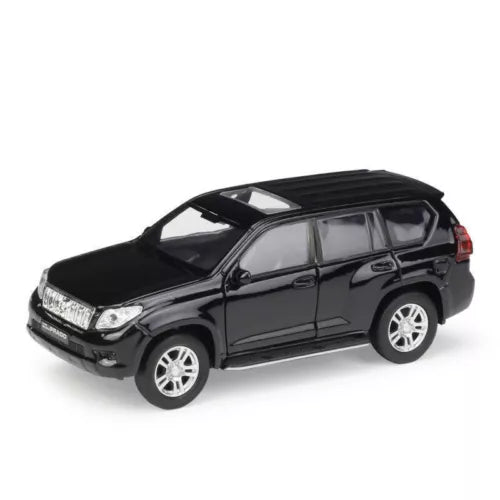 Black 1:36 scale diecast SUV model with pull-back action, front three-quarter view