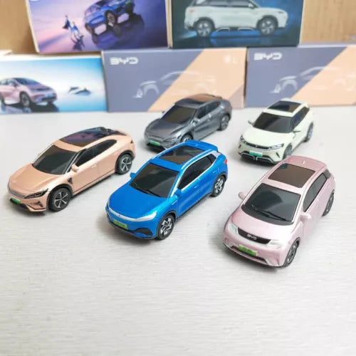 Diecast car model set with four mini cars, assorted colors