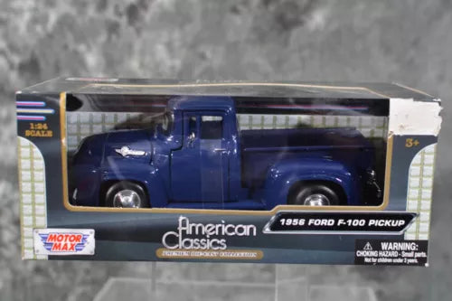 Blue 1956 Ford F-100 pickup truck diecast model in retail box, American Classics badge