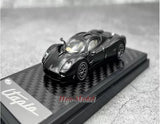 Black Pagani Utopia alloy diecast car model on display base