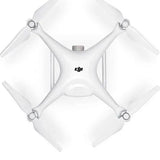 DJI drone quadcopter with four white propellers, top view